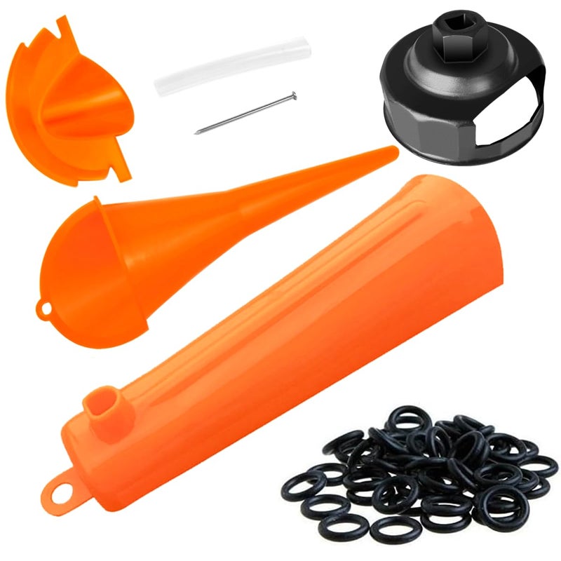 Shonee Oil Change Tool Kit for Harley Davidson Accessories,Oil Filter Wrench,Crankcase Fill Tool,Primary Case Funnel,Drip-Free Oil Filter Funnel,30PCS O-Rings - Image 1